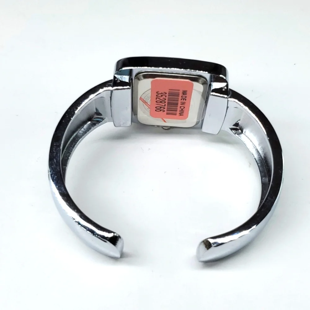 Strada Black Enameled Japanese Movement Open Bangle Watch Stainless Steel